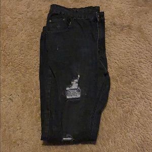Charcoal Distressed Denim Jeans with Zippers